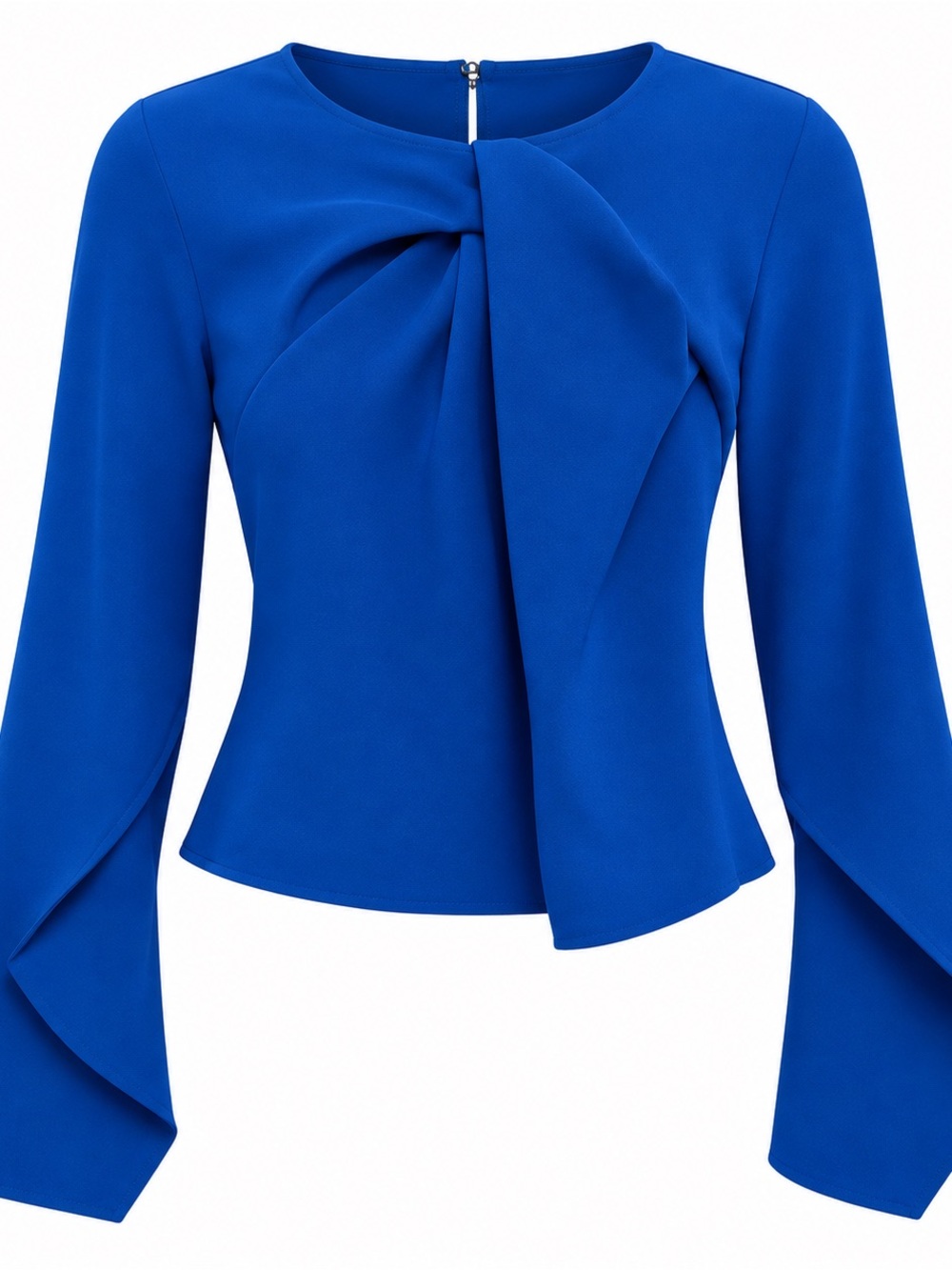 Zara Cobalt Blue Draped Front Long Sleeve Blouse